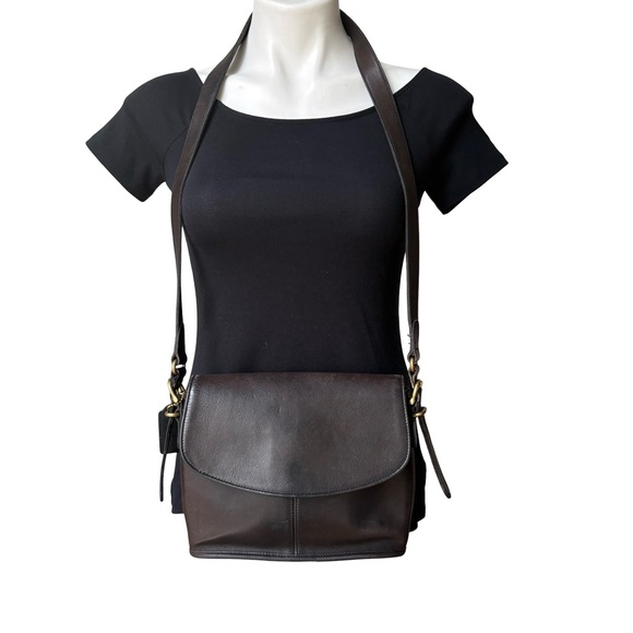 Vintage Coach Loden Leather Equestrian Large Flap Bag in Dark Brown - Style 9807 - Picture 2 of 15